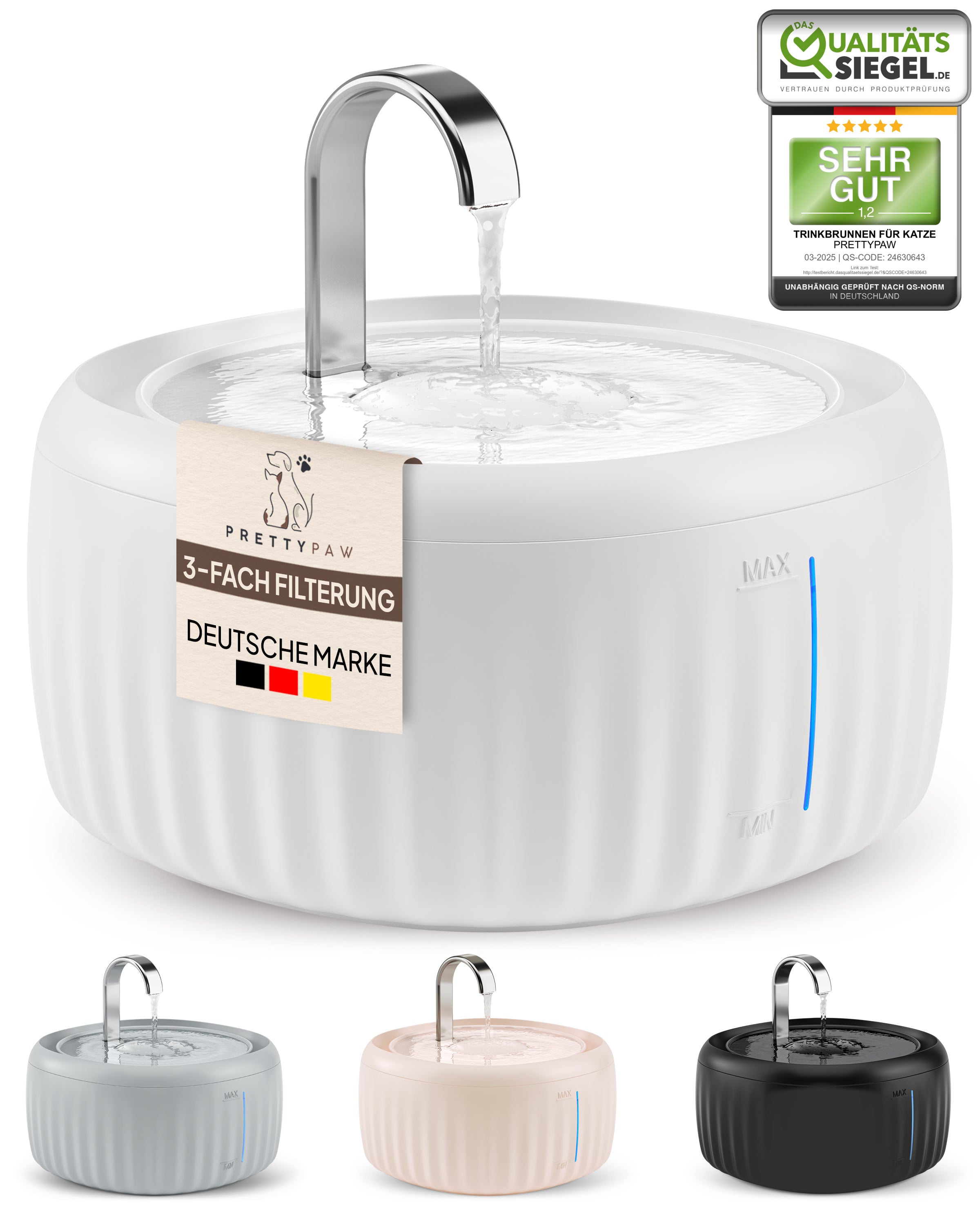 Trinkbrunnen in weiß, grau, rosa, schwarz