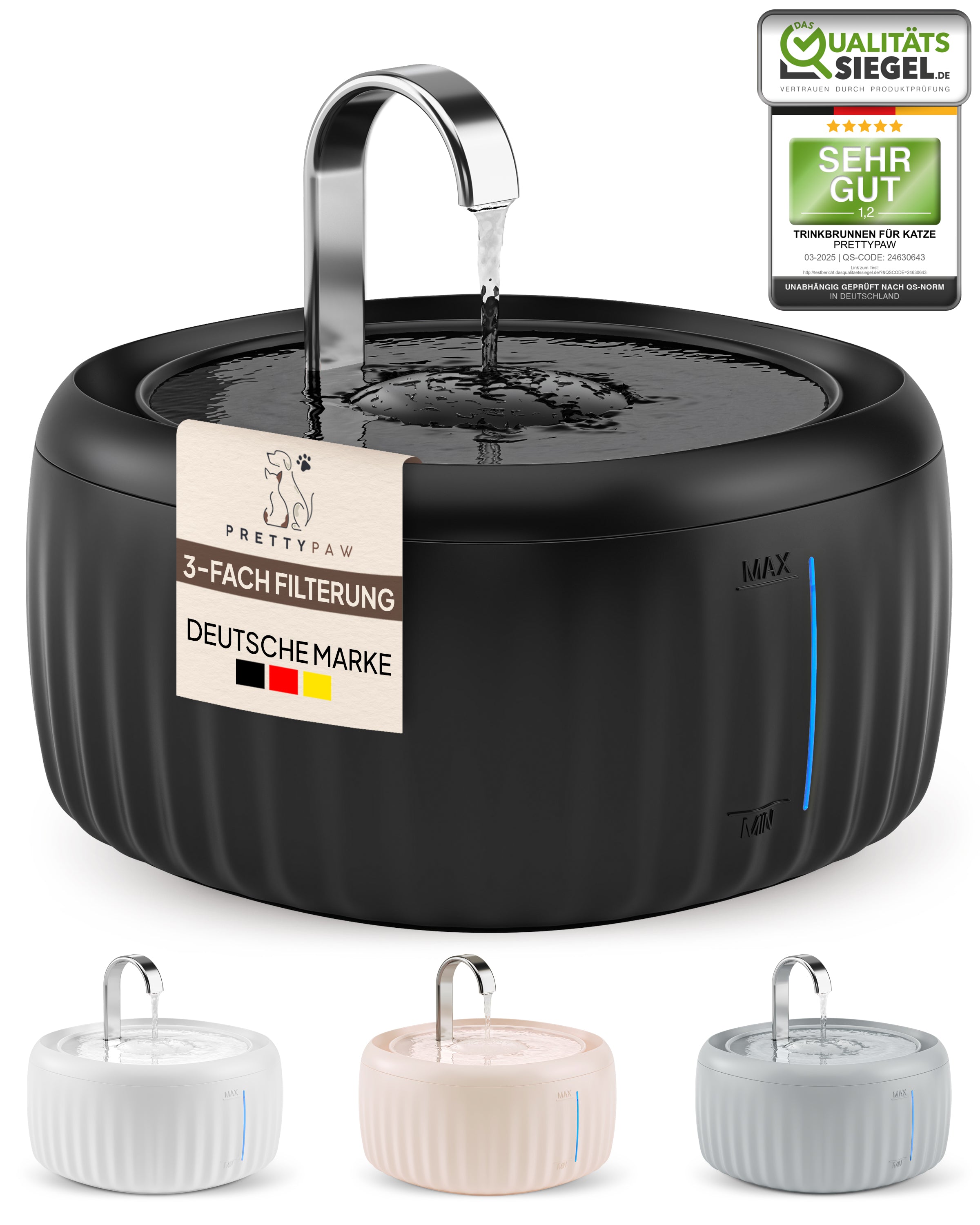 Trinkbrunnen in weiß, grau, rosa, schwarz