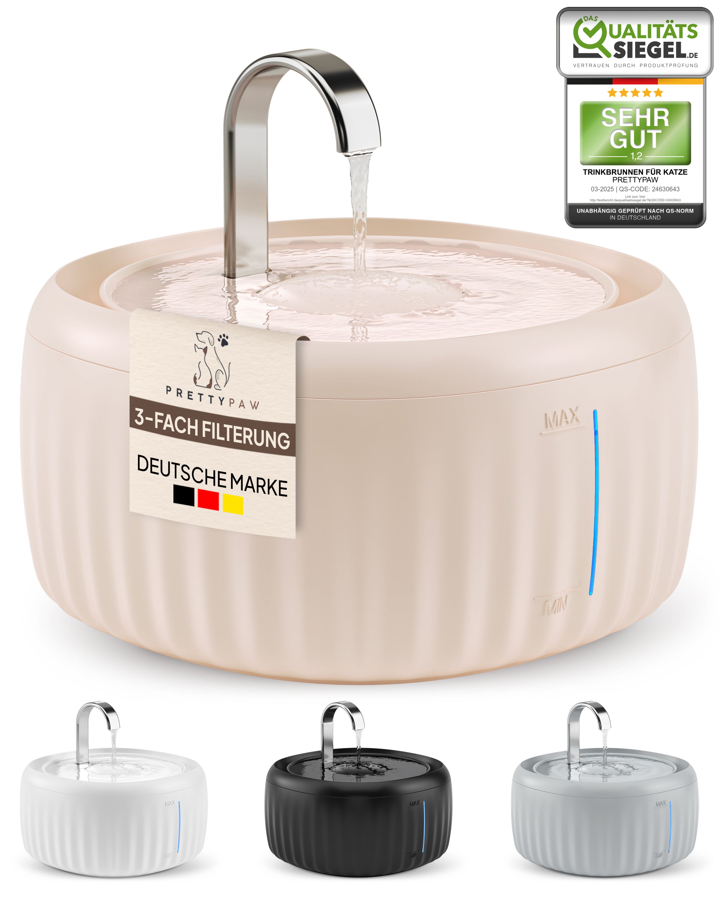 Trinkbrunnen in weiß, grau, rosa, schwarz