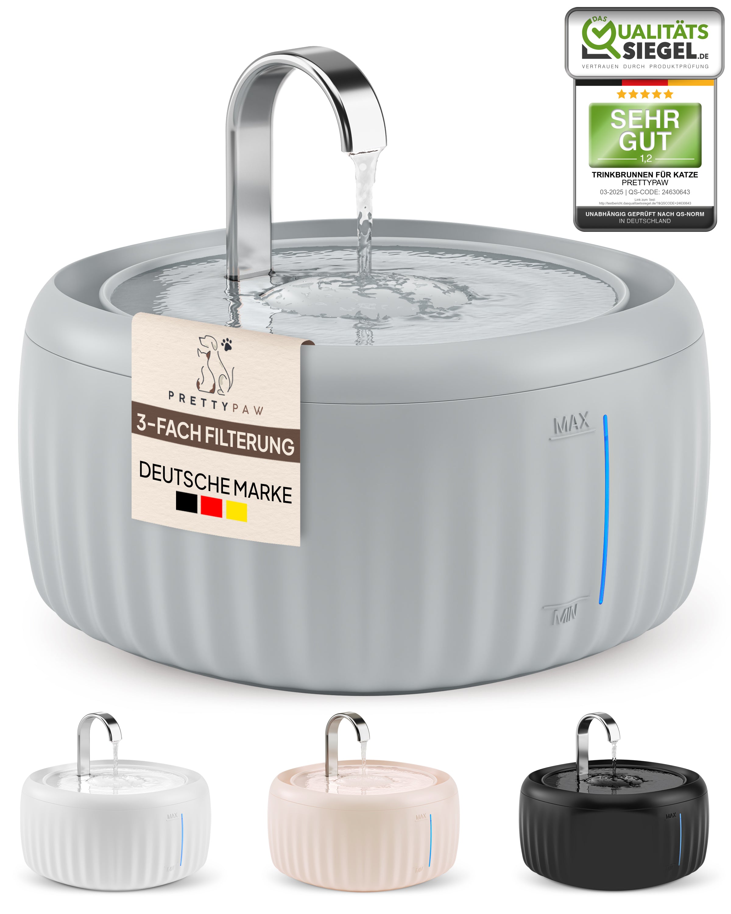 Trinkbrunnen in weiß, grau, rosa, schwarz